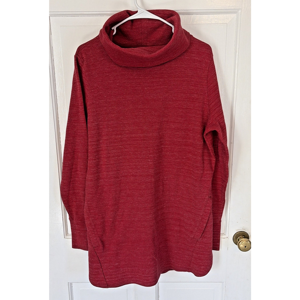 Duluth Trading Co Women Cowl Neck Pullover L Red Sweater Tunic Long Sleeves Warm